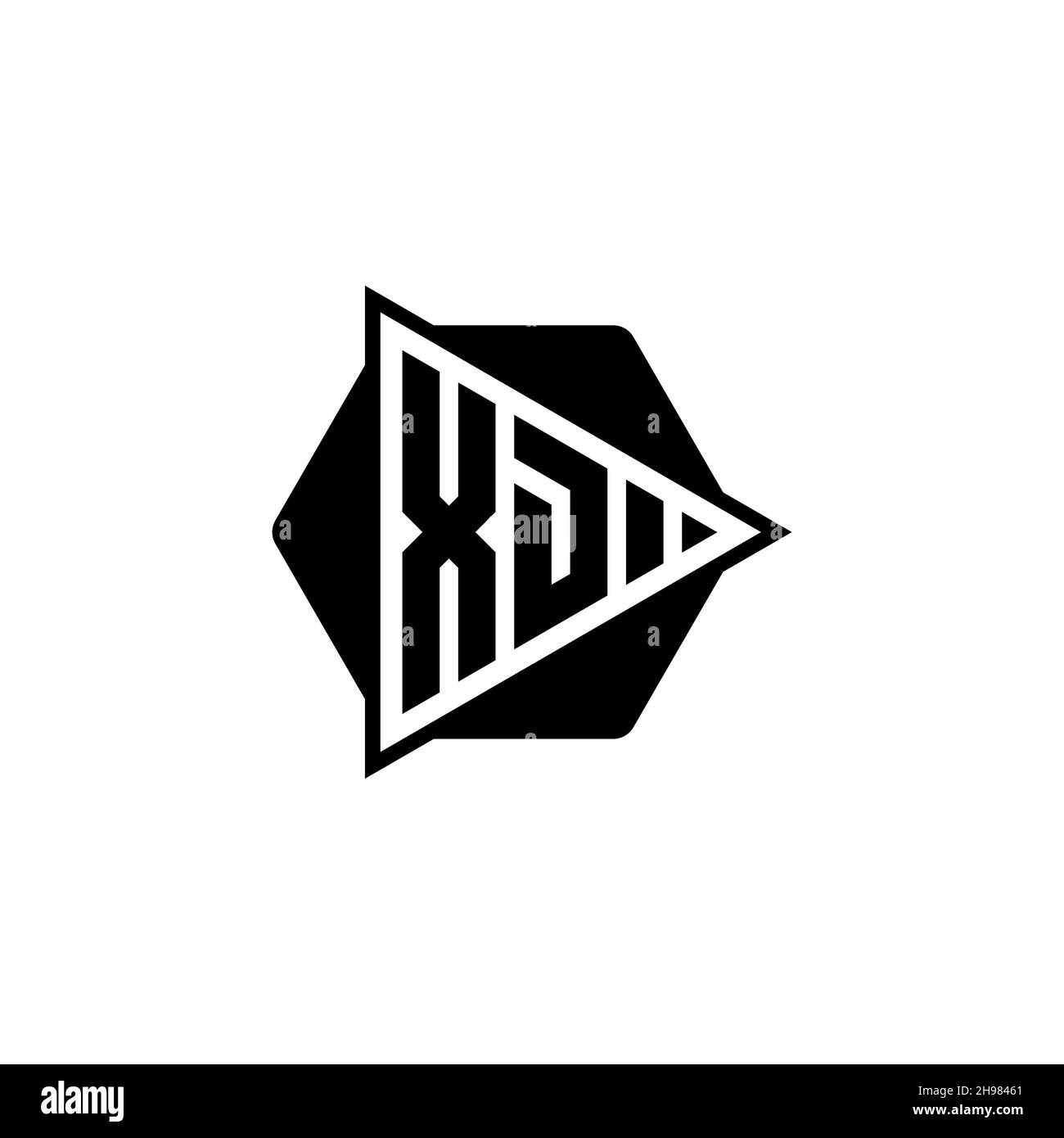 XD Monogram logo letter with triangle play button shape hexagonal rounded. Triangle circle monogram logo, triangle shield logo letter. Stock Vector