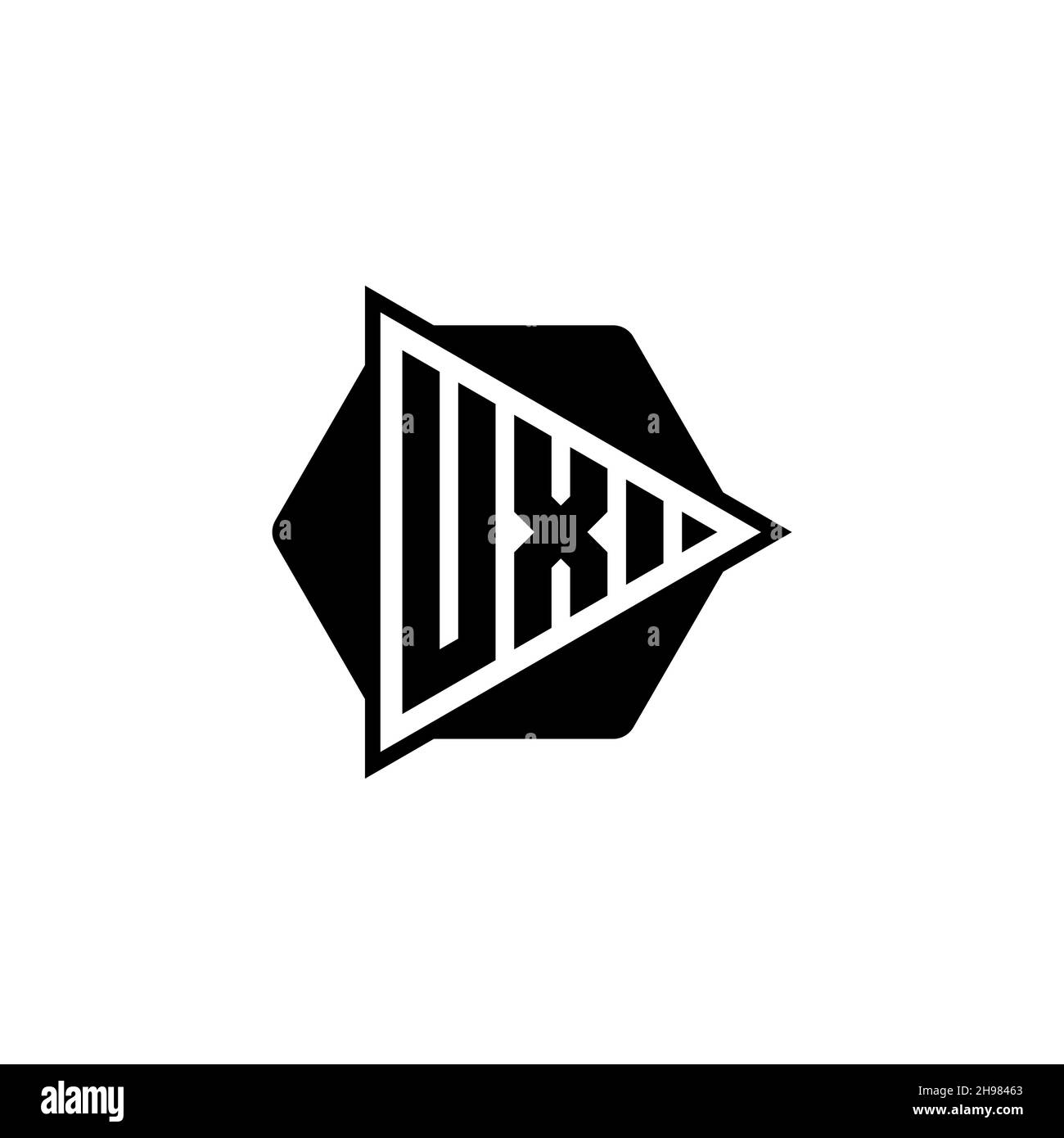 UX Monogram logo letter with triangle play button shape hexagonal rounded. Triangle circle monogram logo, triangle shield logo letter. Stock Vector