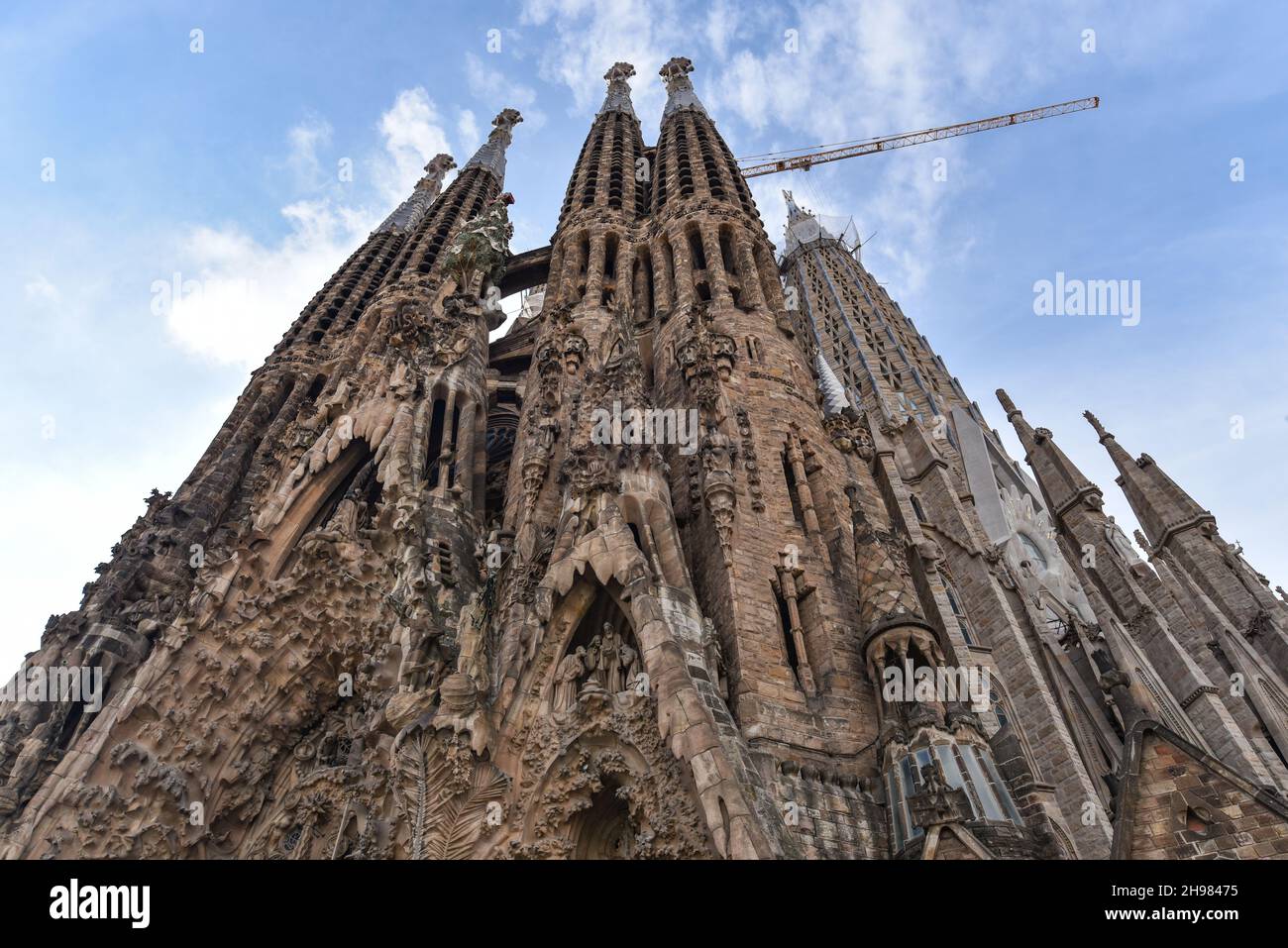 Barcelona, Spain - 22 Nov, 2022: Towers of the Sagrada Familia temple, Gaudi, Barcelona, Catalonia, Spain Stock Photo