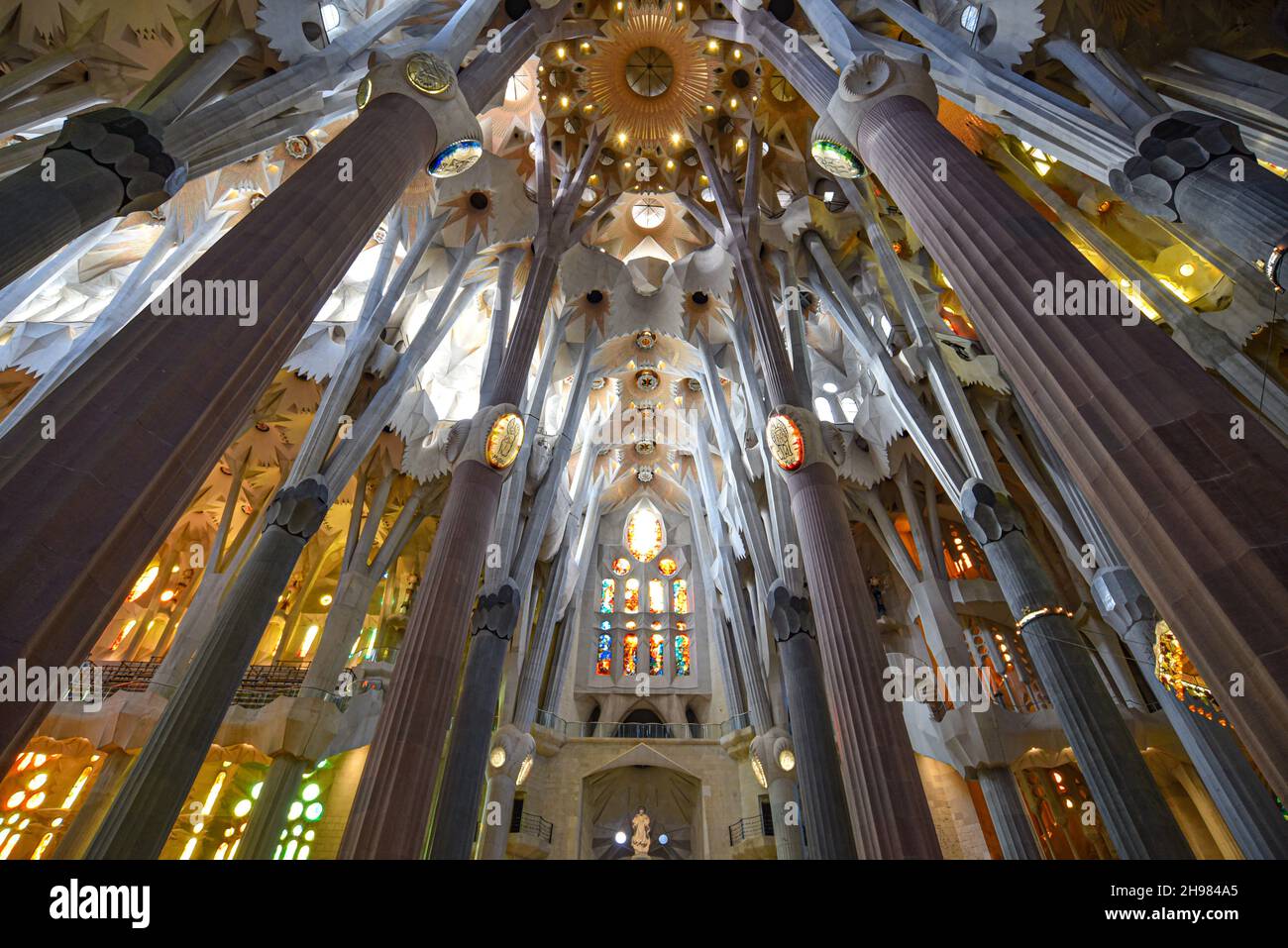Barcelona, Spain - 22 Nov, 2021: Interior ceiling of the Basilica Sagrada Familia, Barcelona, Catalonia, Spain Stock Photo