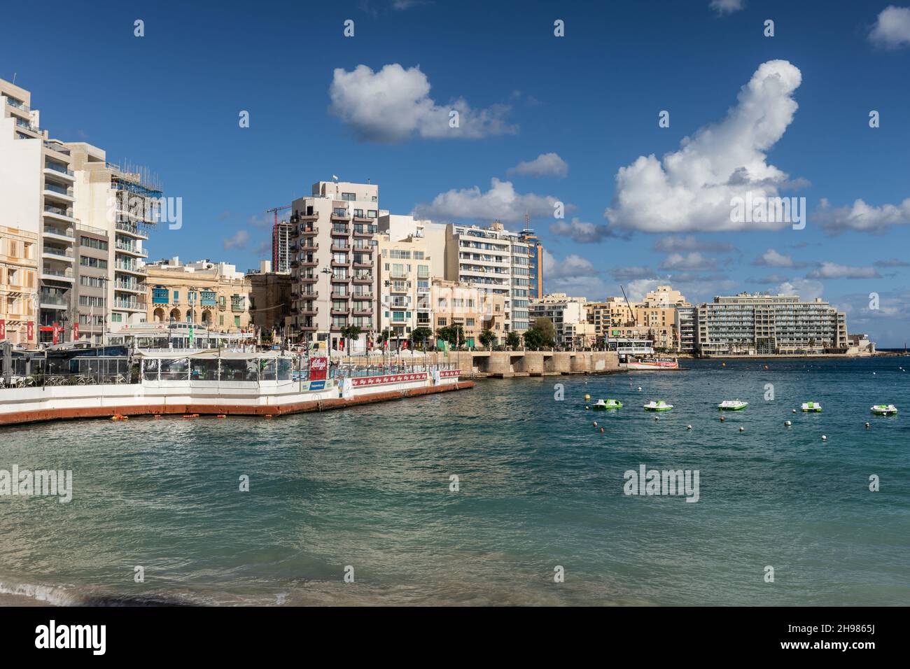 Picturesque St Julians Bay, Malta, Europe. Stock Photo