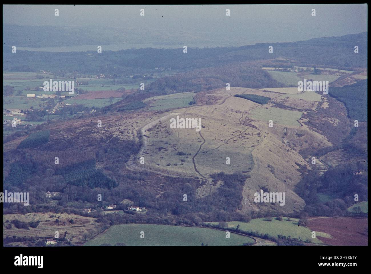 Dolebury Camp, an Iron Age multivallate hillfort earthwork, from the