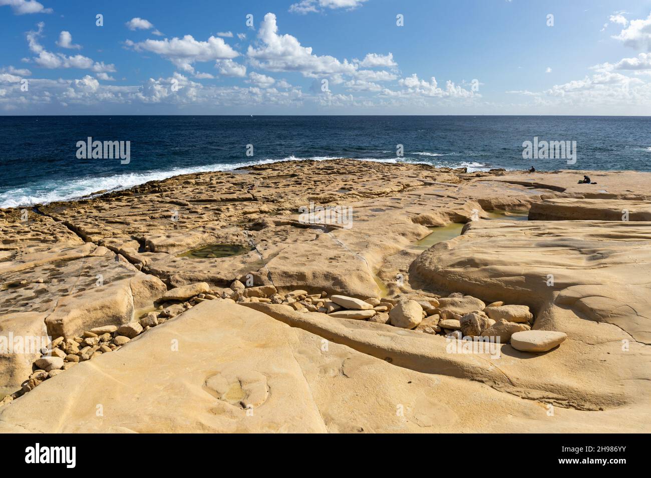 Fond Għadir picturesque rocky beach, Sliema, Malta, Europe Stock Photo