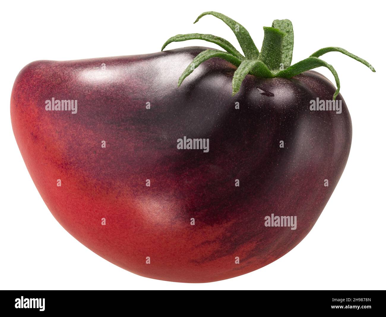 Sgt Pepper's heirloom tomato (Solanum lycopersicum fruit) isolated Stock Photo