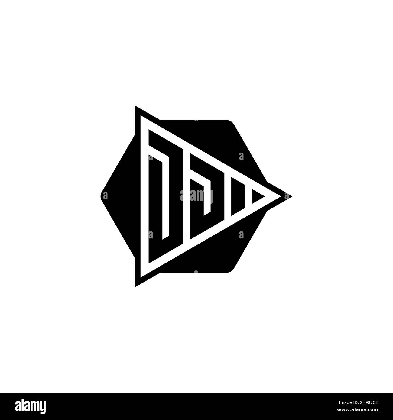 DD Monogram logo letter with triangle play button shape hexagonal rounded. Triangle circle monogram logo, triangle shield logo letter. Stock Vector