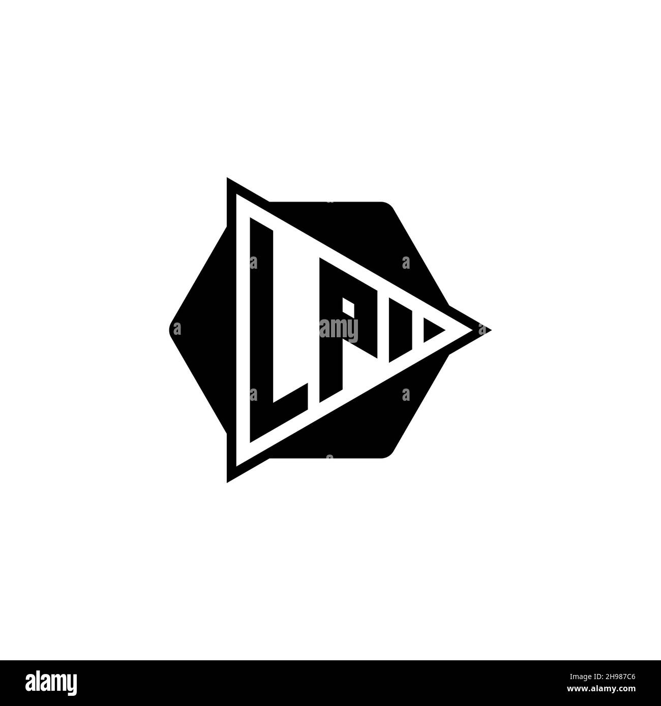 LP Monogram logo letter with triangle play button shape hexagonal rounded. Triangle circle monogram logo, triangle shield logo letter. Stock Vector