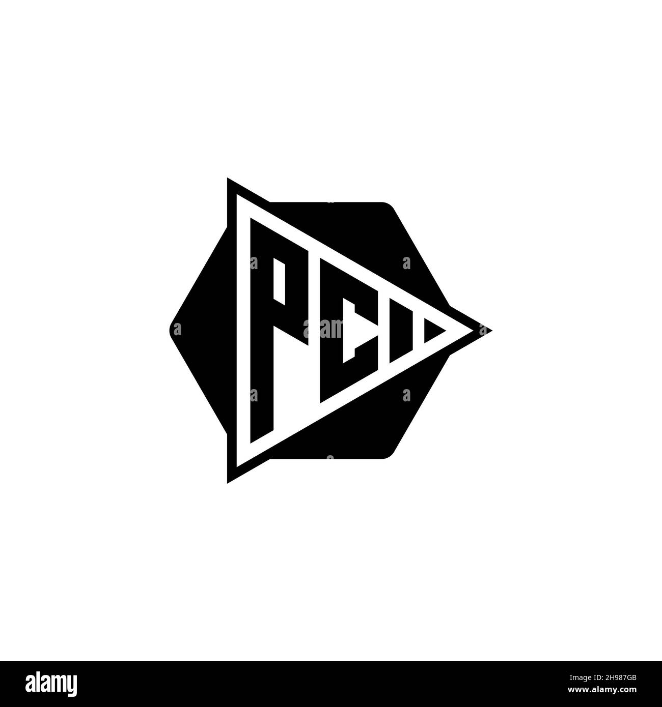 PC Monogram logo letter with triangle play button shape hexagonal rounded. Triangle circle monogram logo, triangle shield logo letter. Stock Vector