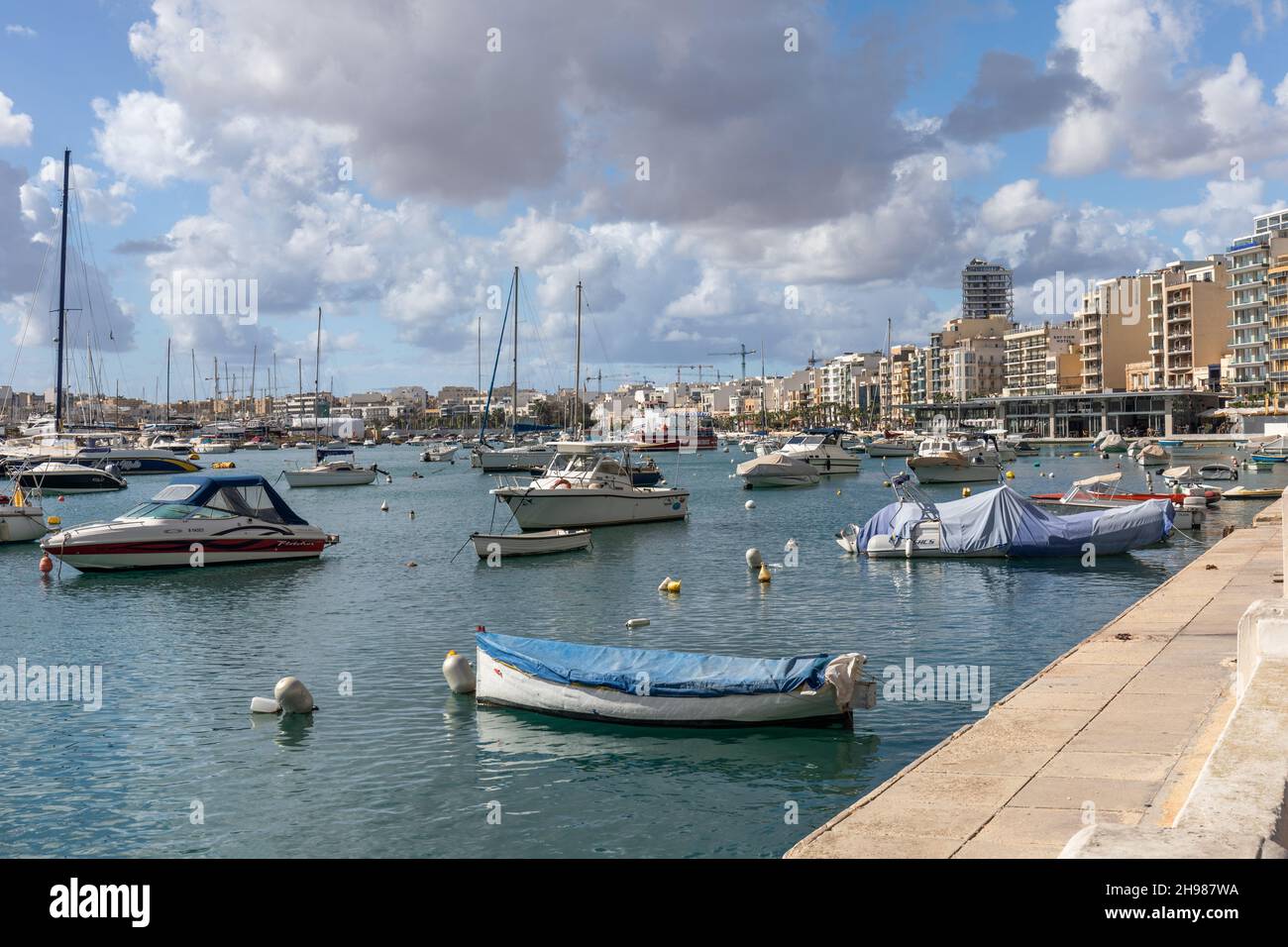 Sliema harbour lined with hotels, Malta, Europe Stock Photo