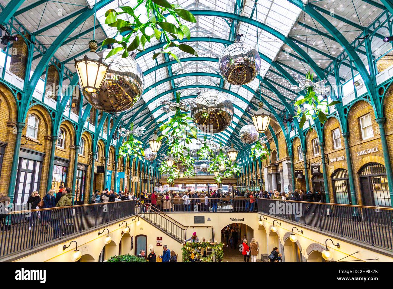 Covent Garden Market decorated for the Christmas season, London, UK Stock Photo