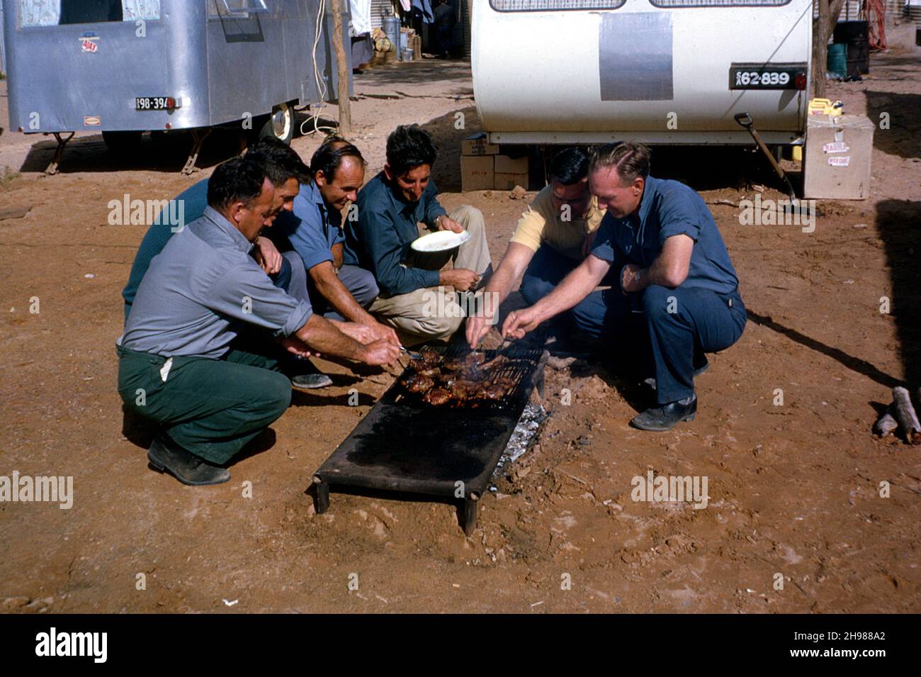 Bluebird CN7 support team barbequeing at Lake Eyre, Australia, 1964. Stock Photo