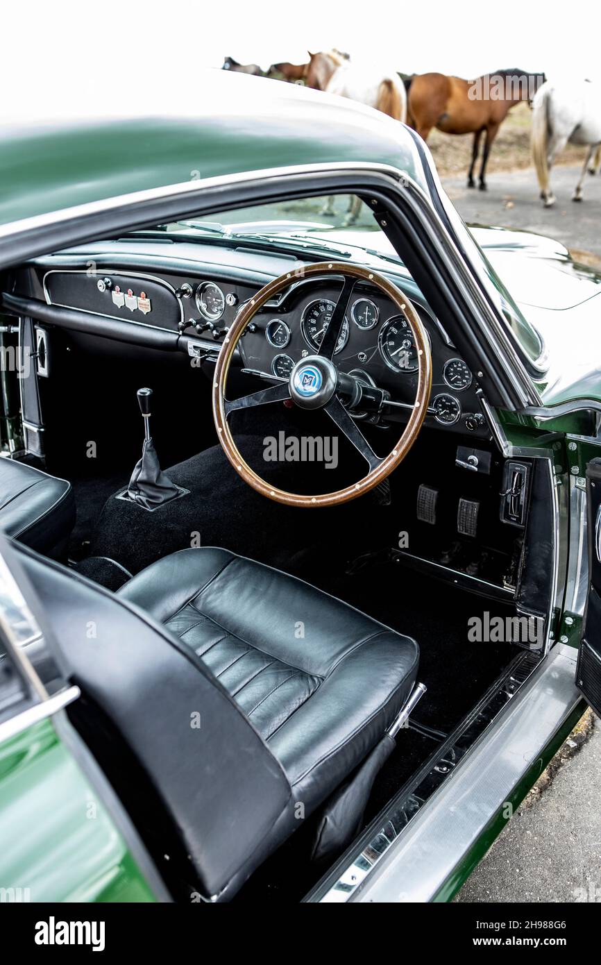 Interior of a 1961 Aston Martin DB4 GT previously owned by Donald Campbell. Stock Photo