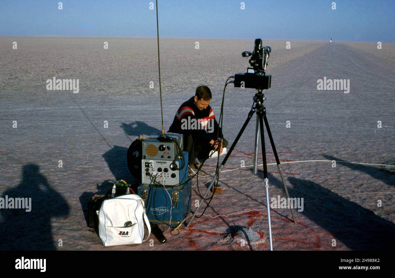 Longines timing equipment for Bluebird CN7's World Land Speed Record attempt, Lake Eyre, Australia, 1964. Stock Photo