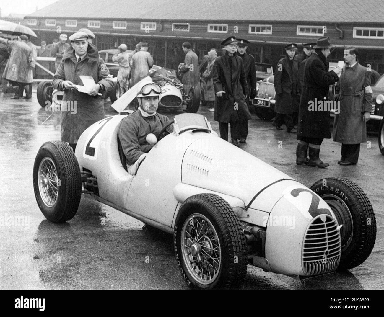 Gordini of Belgian racing driver Andre Pillette in the paddock at Aintree, Merseyside, 1955. Stock Photo