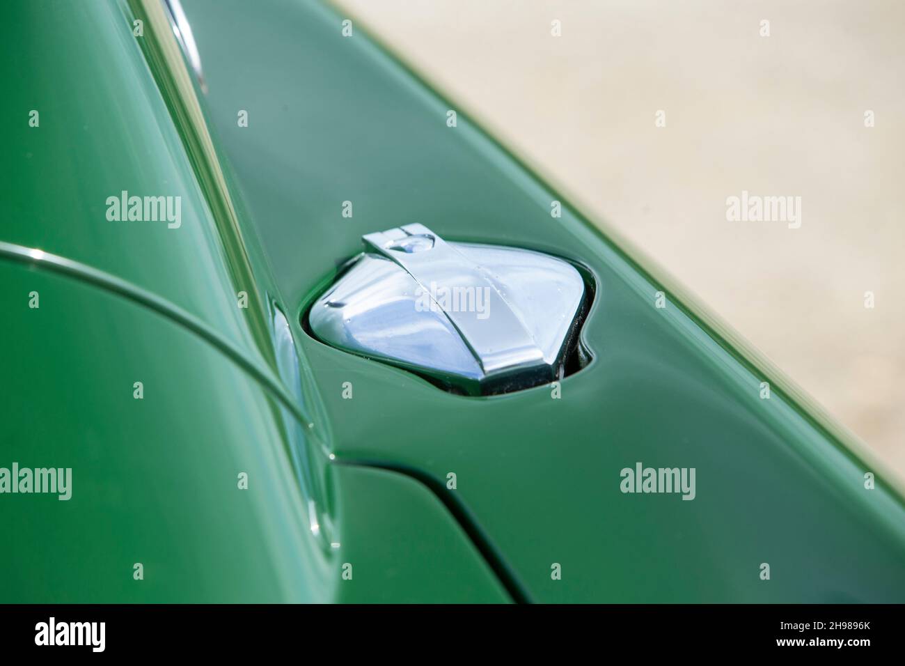 Petrol filler cap of a 1961 Aston Martin DB4 GT previously owned by Donald Campbell. Stock Photo