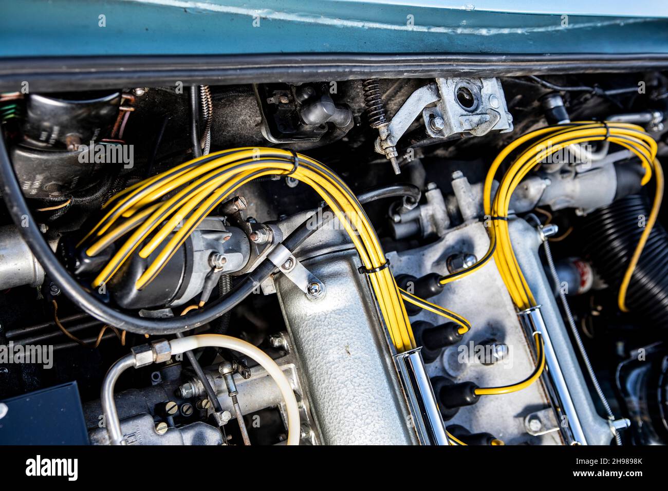Engine of a 1961 Aston Martin DB4 GT SWB lightweight. Stock Photo