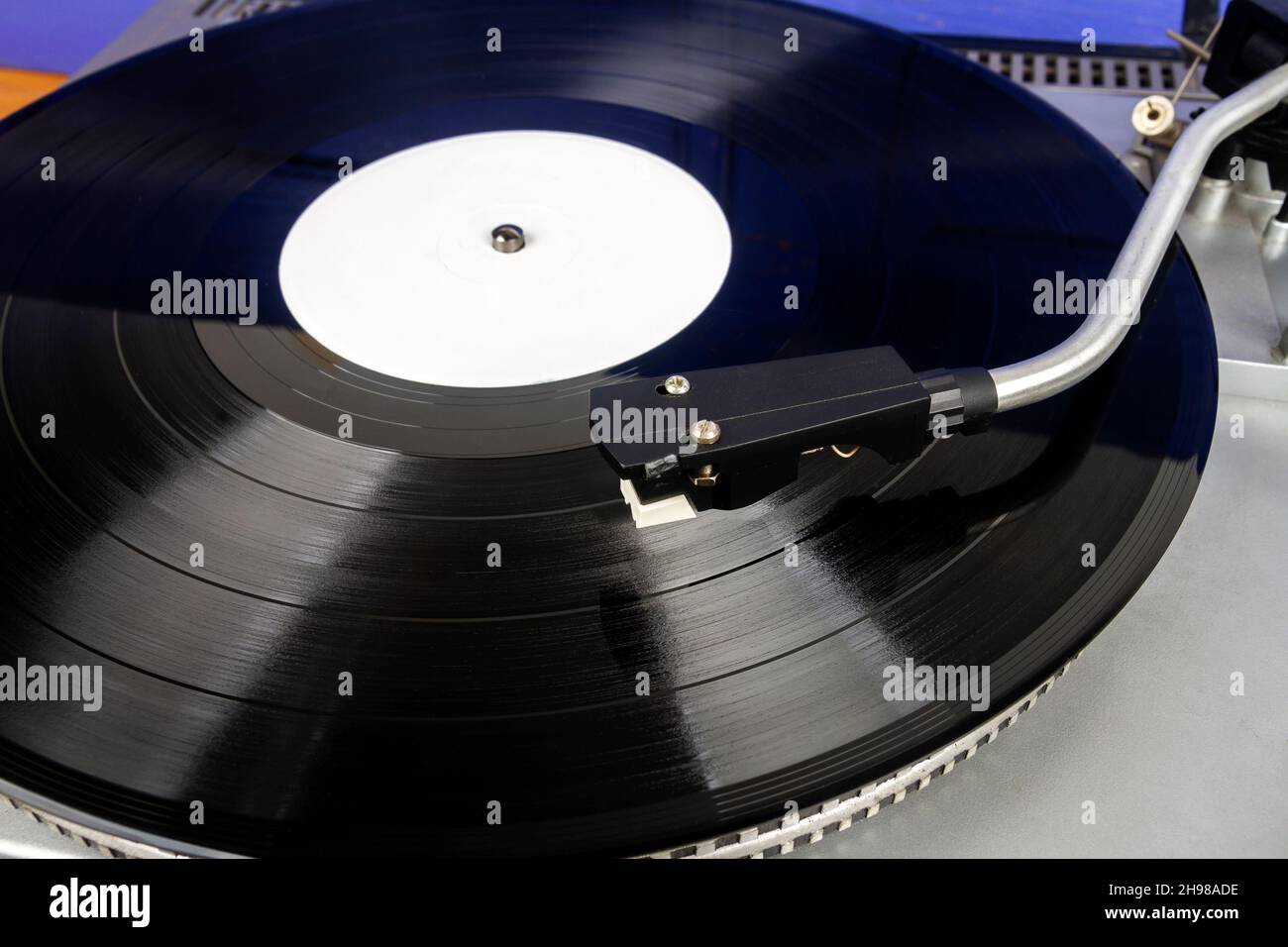 Close up of vintage turntable record player with black vinyl Stock ...