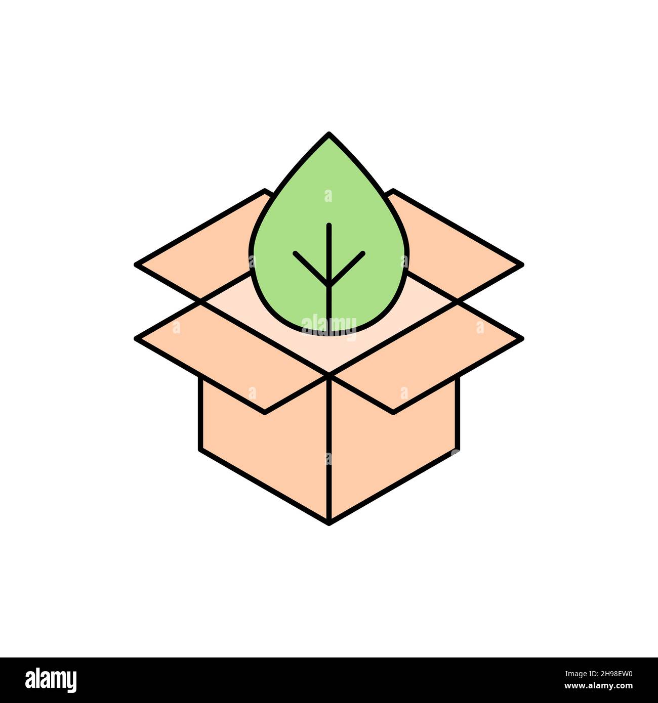 Biodegradable packaging. Cardboard box with a leaf. Environmental friendly package. Sustainable