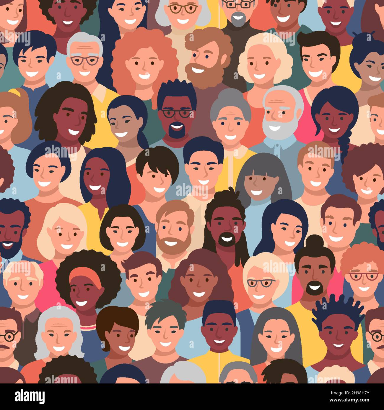 Seamless vector pattern with people faces of different ethnicity and ...