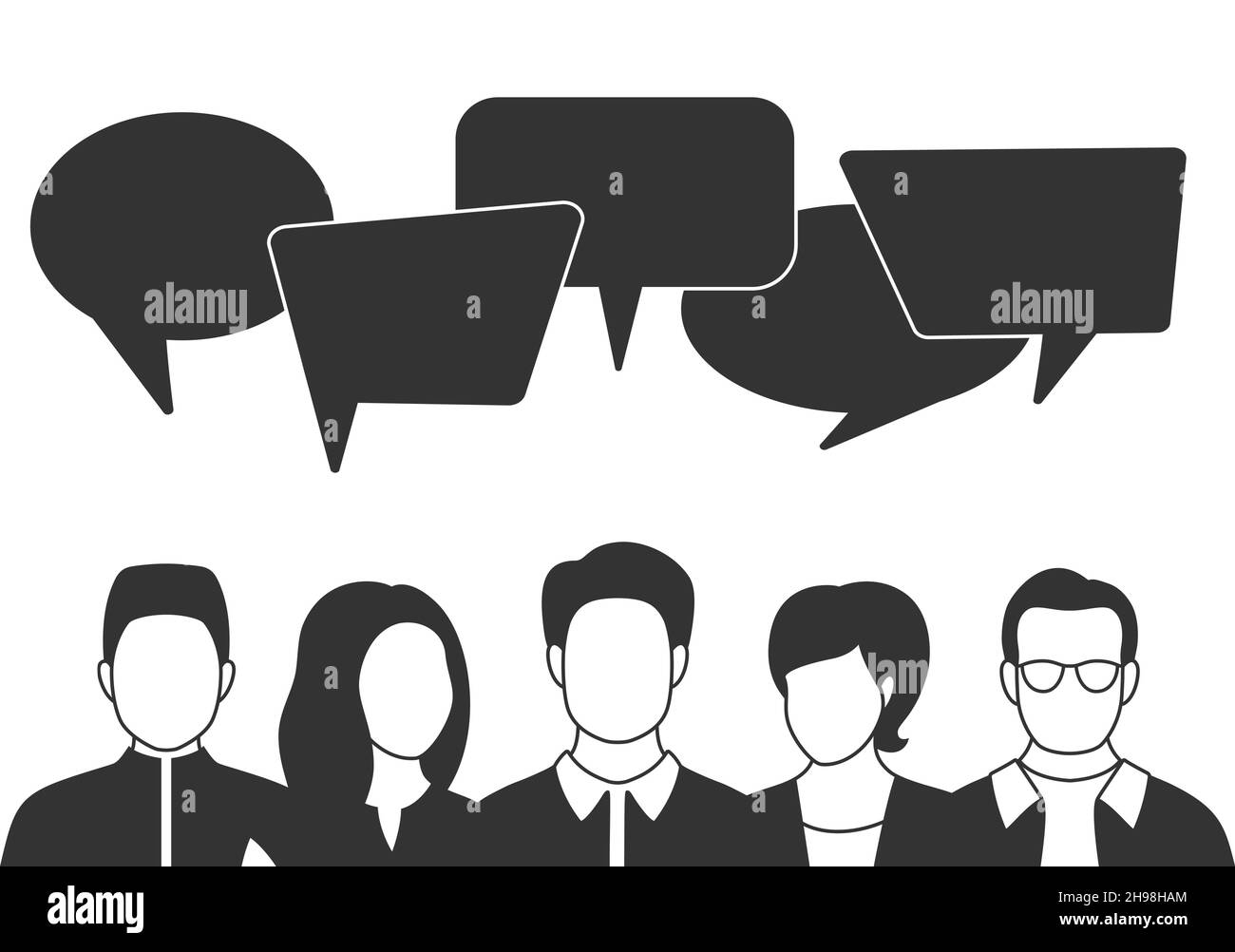 People avatars with speech bubbles in flat style. Men and woman ...