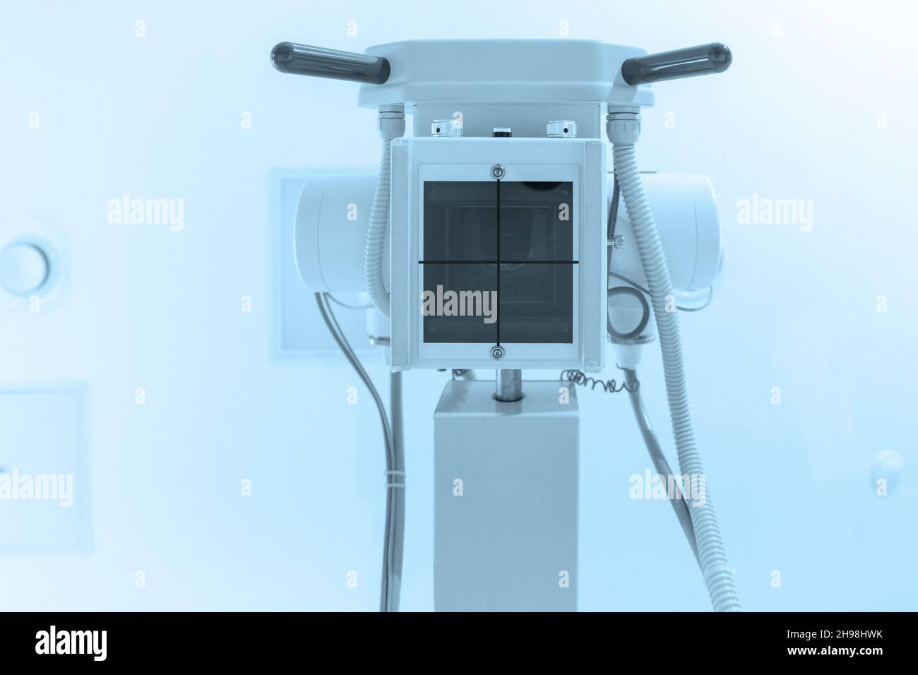 Xray department in modern hospital. Radiology room with scan machine