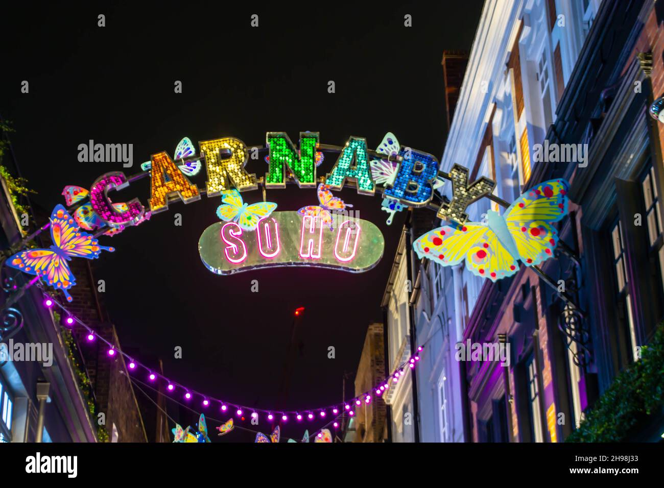 CARNABY STREET, LONDON, ENGLAND- 14 November 2021: Photograph of Carnaby Street Christmas lights Stock Photo