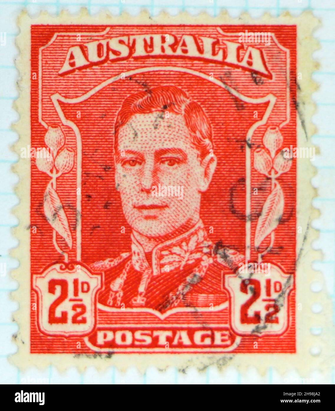 Photo of a red 21/2d Australian postage stamp King VI Stock