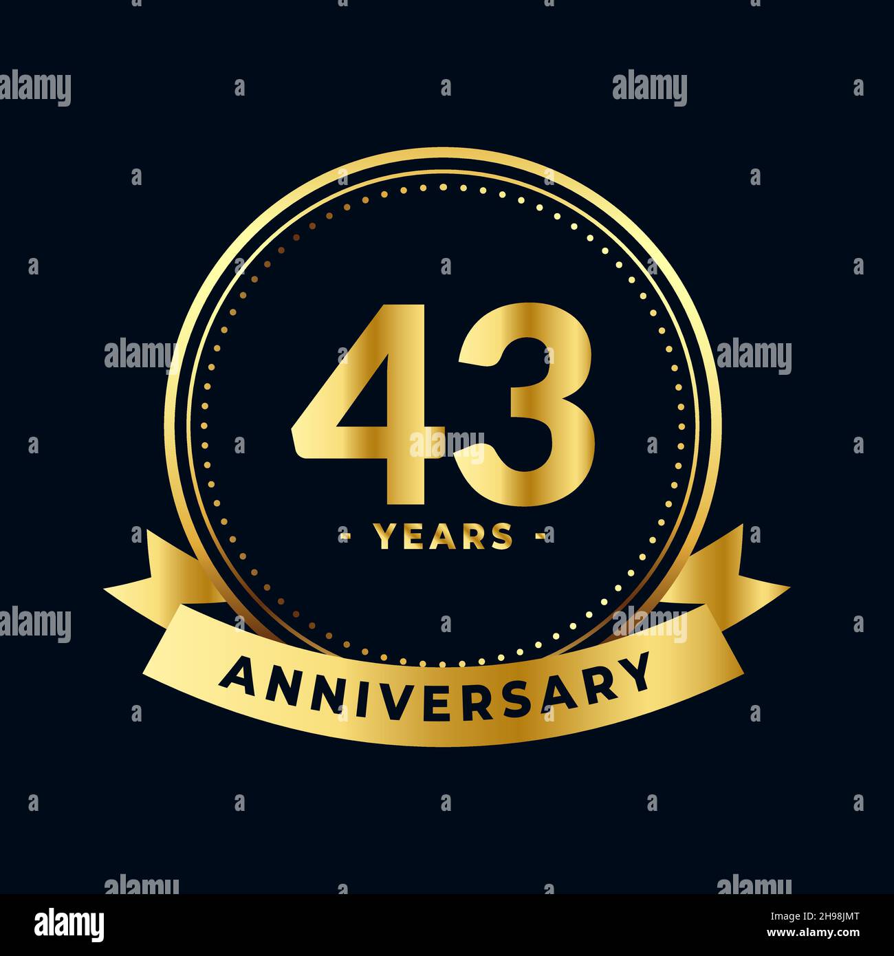 Fourty Three Years Anniversary Gold and Black Isolated Vector Stock Vector