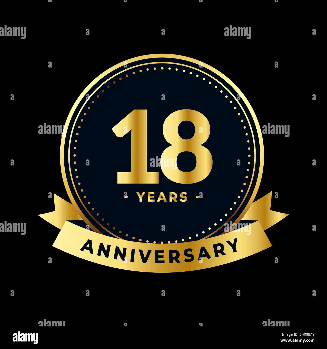 Eighteen Years Anniversary Gold and Black Isolated Vector Stock Vector ...