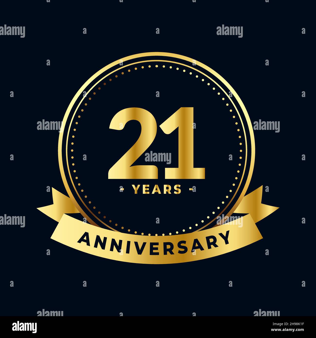 Twenty One Years Anniversary Gold and Black Isolated Vector Stock Vector