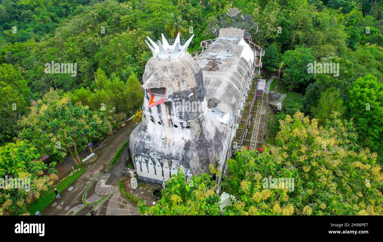 Aerial view of Chiken Church, a unique building on the hill of Rhema, Magelang Yogyakarta. Bukit Rhema. Magelang, Indonesia, December 6, 2021 Stock Photo