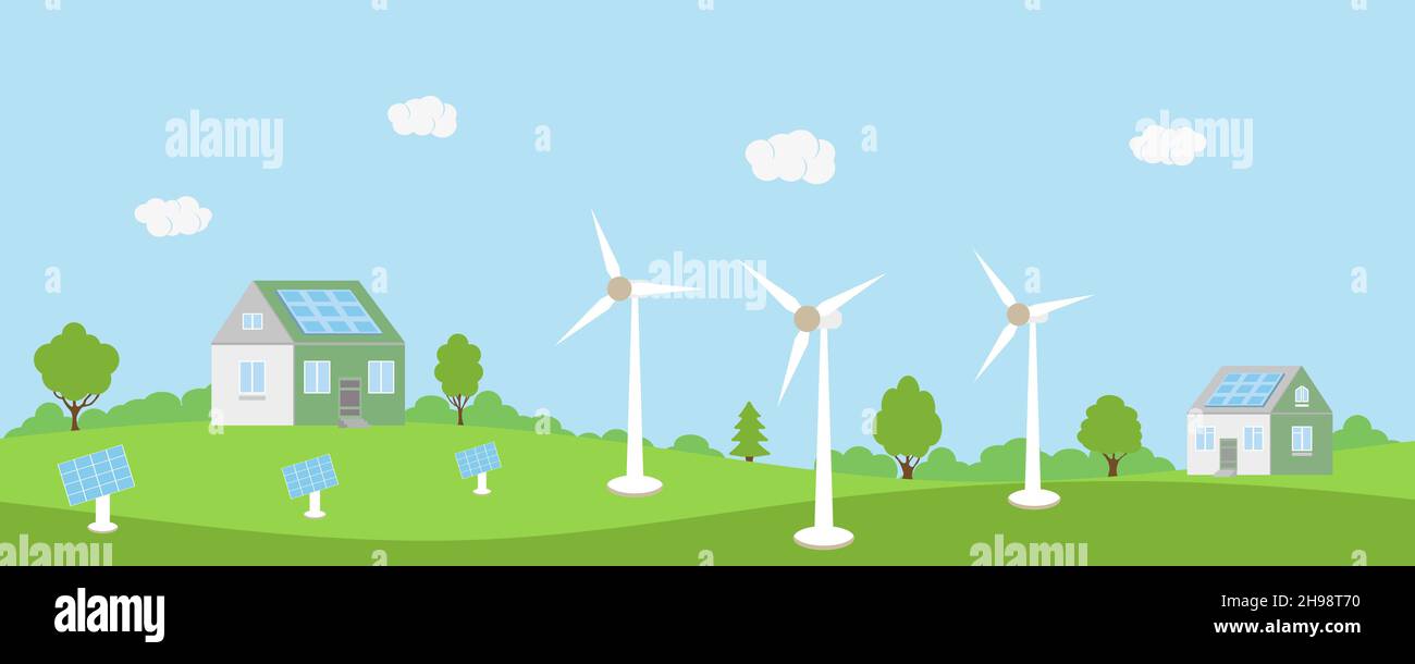 Ecological house and environment conservation. Nature landscape with