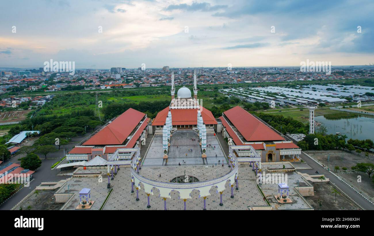 Aerial view of Great Mosque in Central Java. It is the largest mosque ...