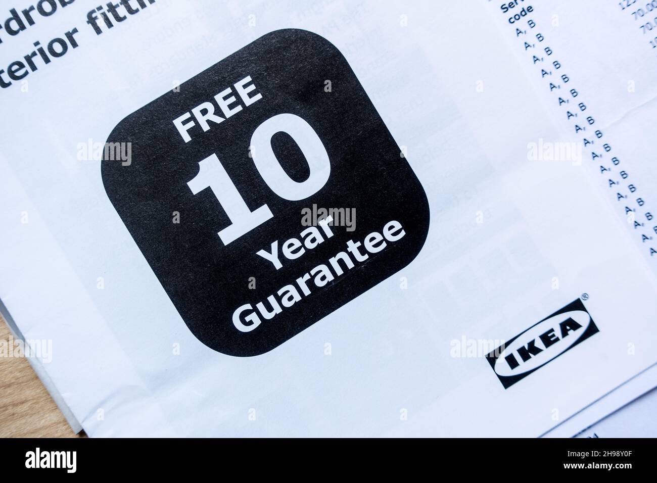 IKEA 10 year Guarantee for furniture Stock Photo Alamy