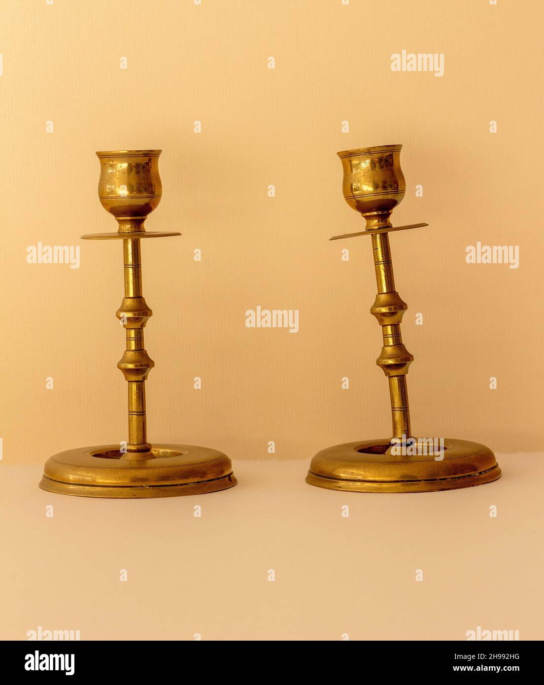 Brass candlestick holders Stock Photo