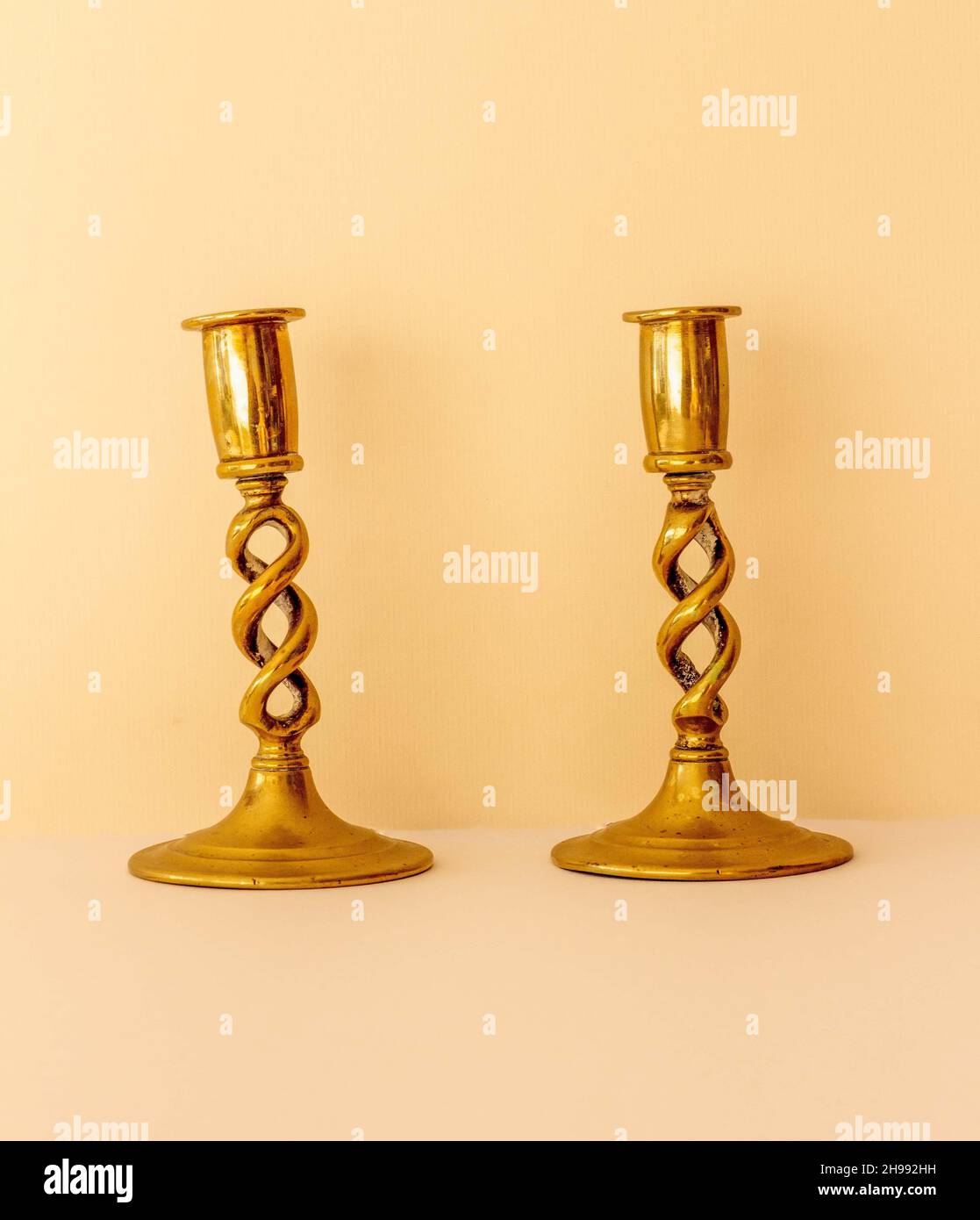 Brass candlestick holders Stock Photo - Alamy