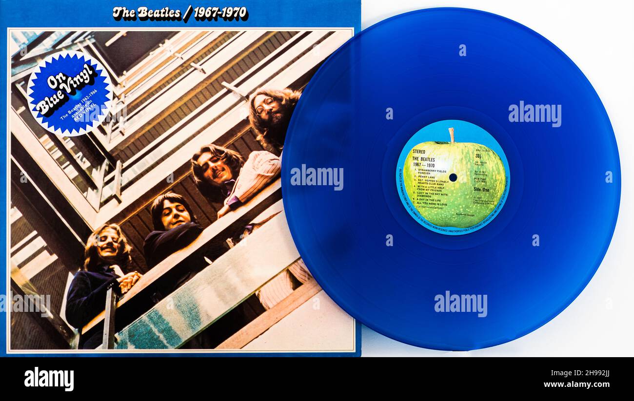 EMI Blue Vinyl  Record - The Beatles - The Beatles/1967-1970. Stock Photo