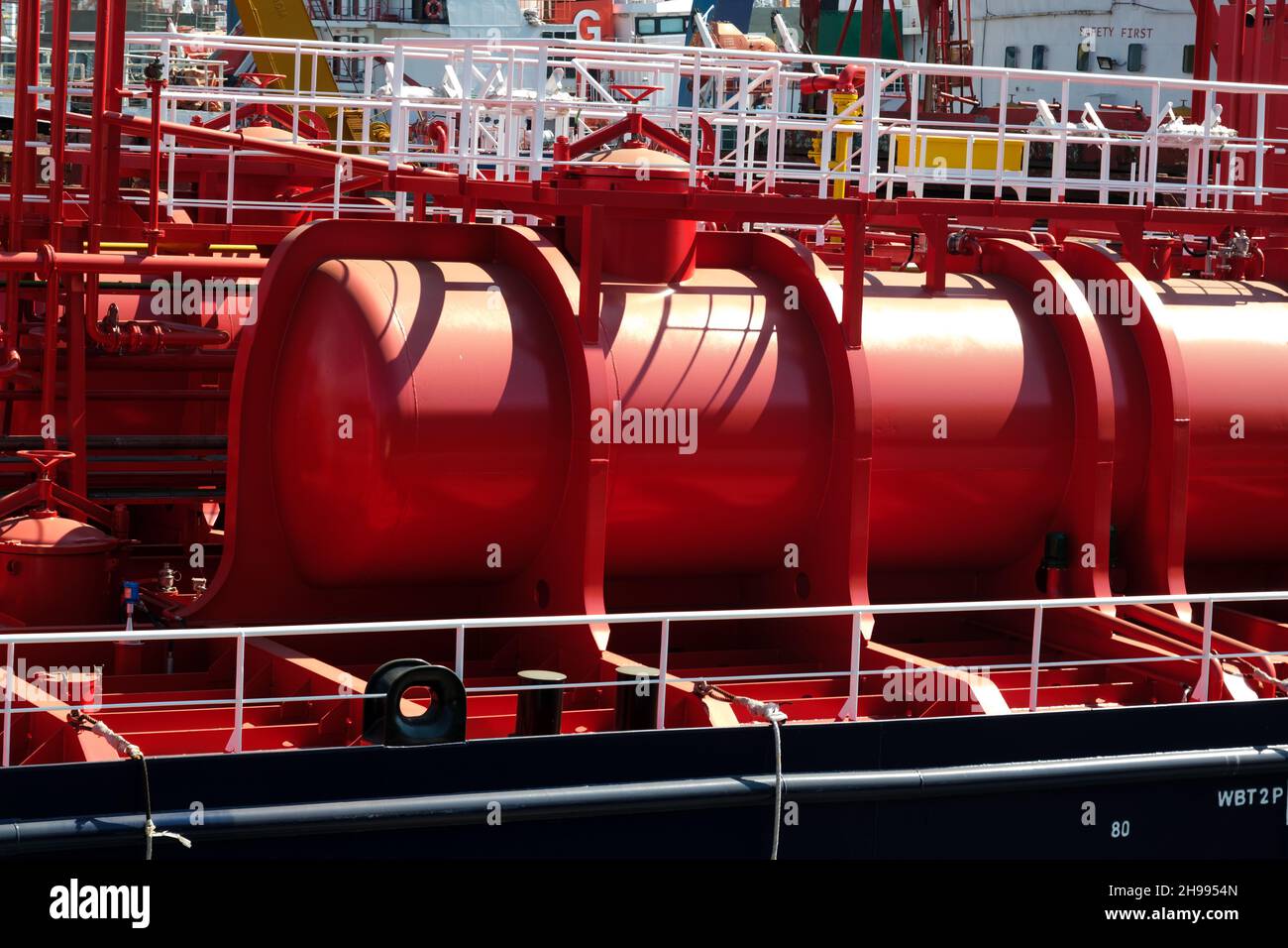 Red gas tank on the ship Stock Photo - Alamy