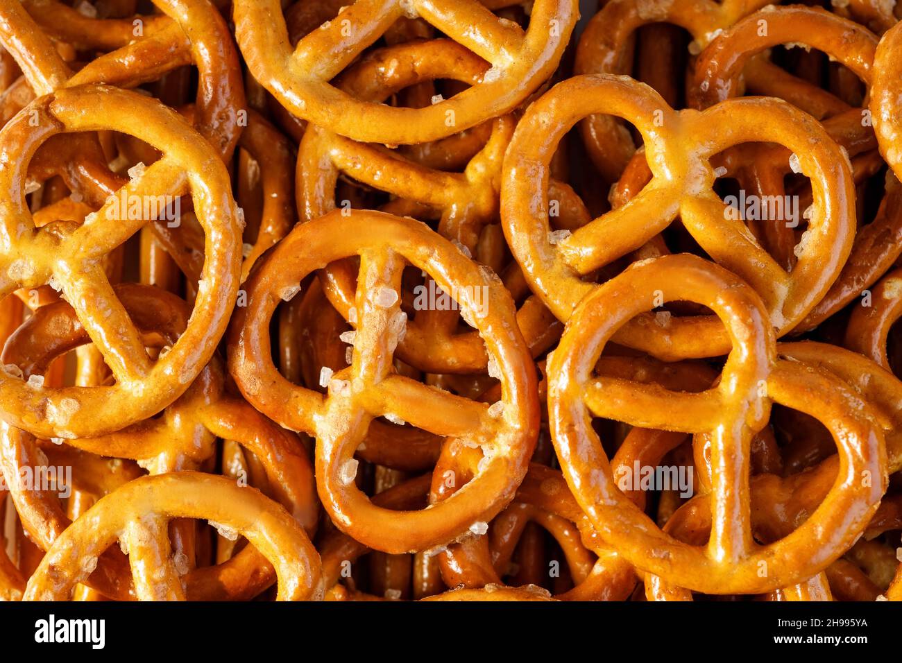 background texture of delicious salted mini pretzels Stock Photo