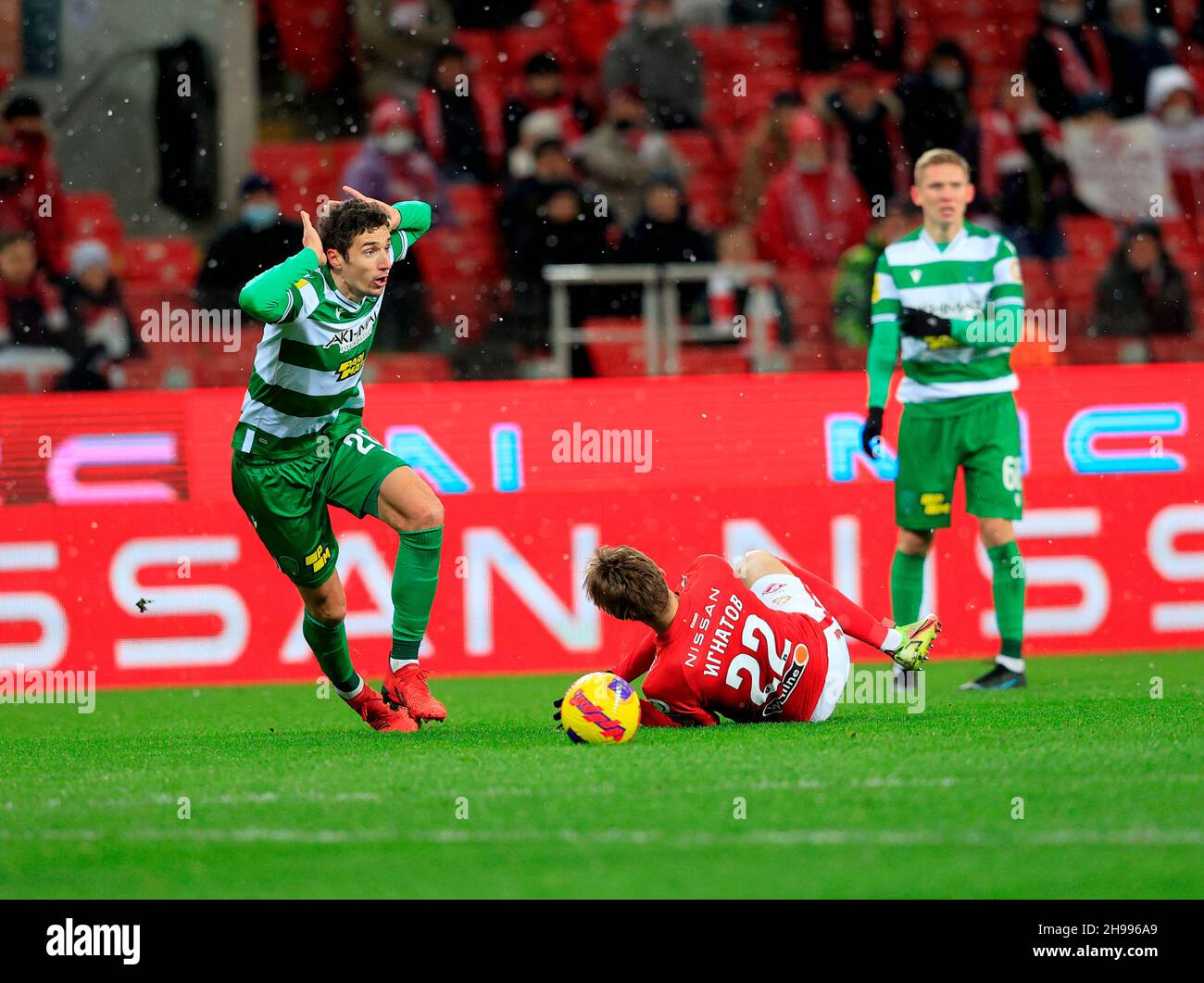 MOSCOW, RUSSIA, OCTOBER 20, 2021. The 2021/22 UEFA Europa League. Football  match between Spartak (Moscow) vs Leicester City (Leicester, England) at  Otkritie Arena in Moscow. Leicester von 3:4.Photo by Stupnikov Alexander/FC  Spartak