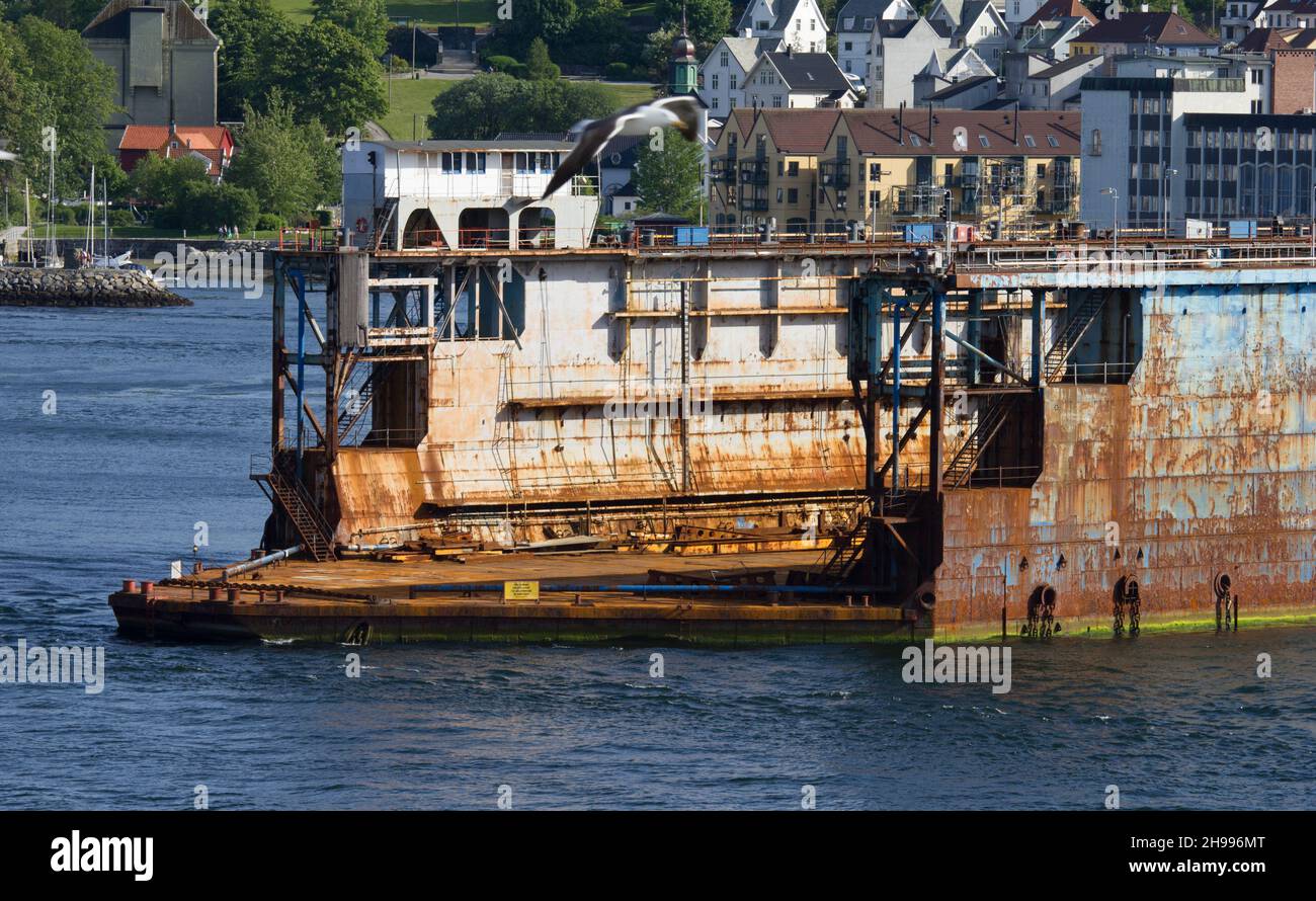 Floating or submersible dry dock at Bergen in Norway Stock Photo