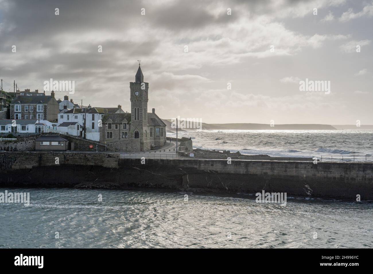 The popular town of Porthleven in Cornwall with it's picturesque fishing harbour and charming local scenery Stock Photo