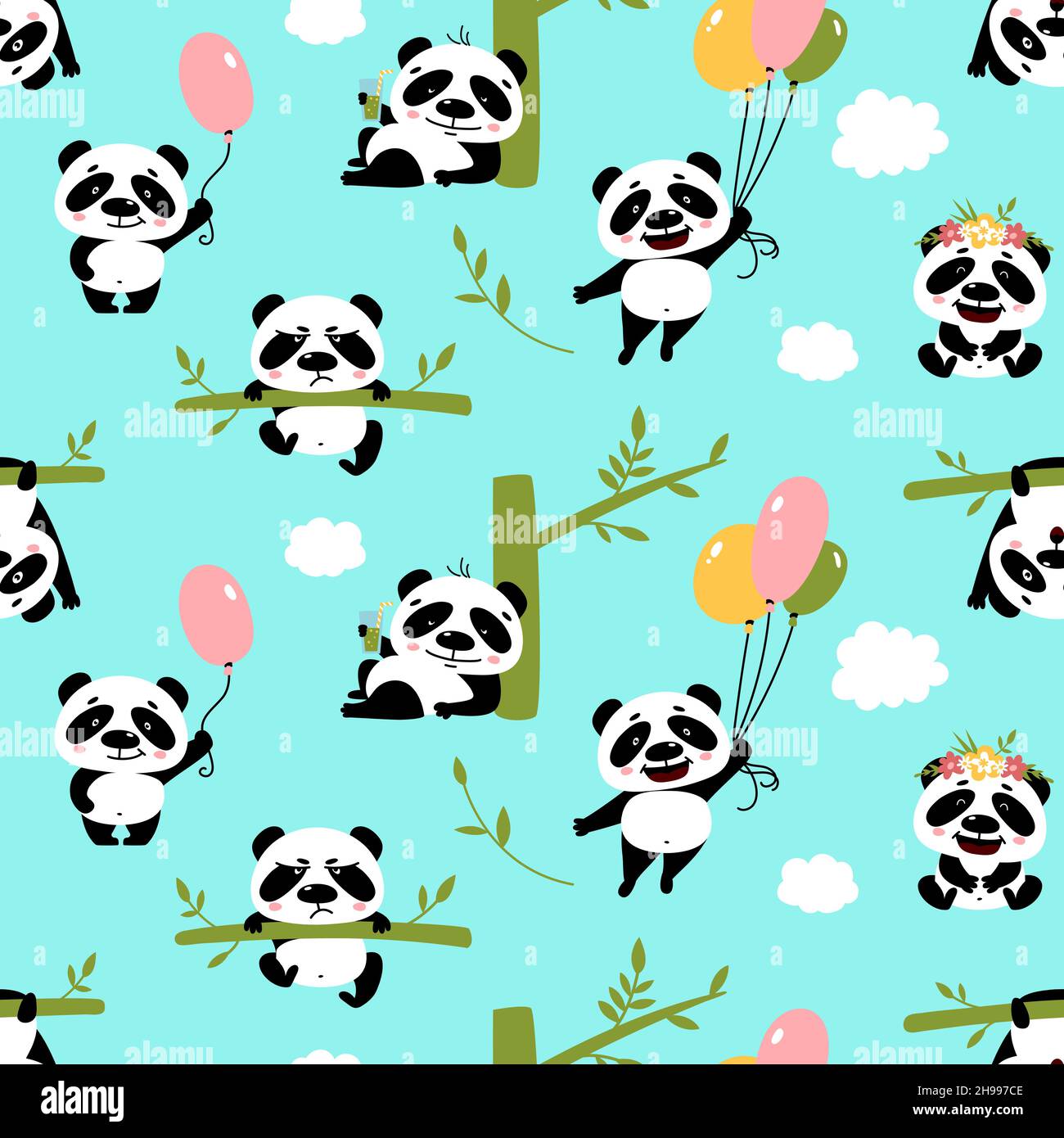 Cute panda seamless pattern. Kawaii pandas background, abstract kid  wallpaper. Asia bear with bamboo, animal childish design, classy vector  print Stock Vector Image & Art - Alamy