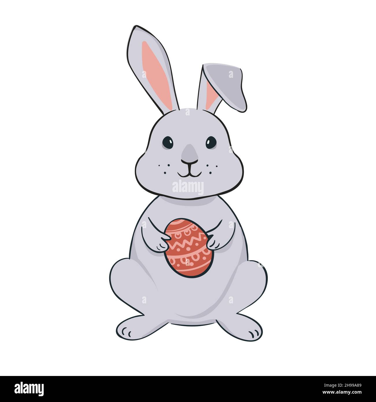 Easter bunny holding Easter egg. Happin Easter banner vector illustration Stock Vector