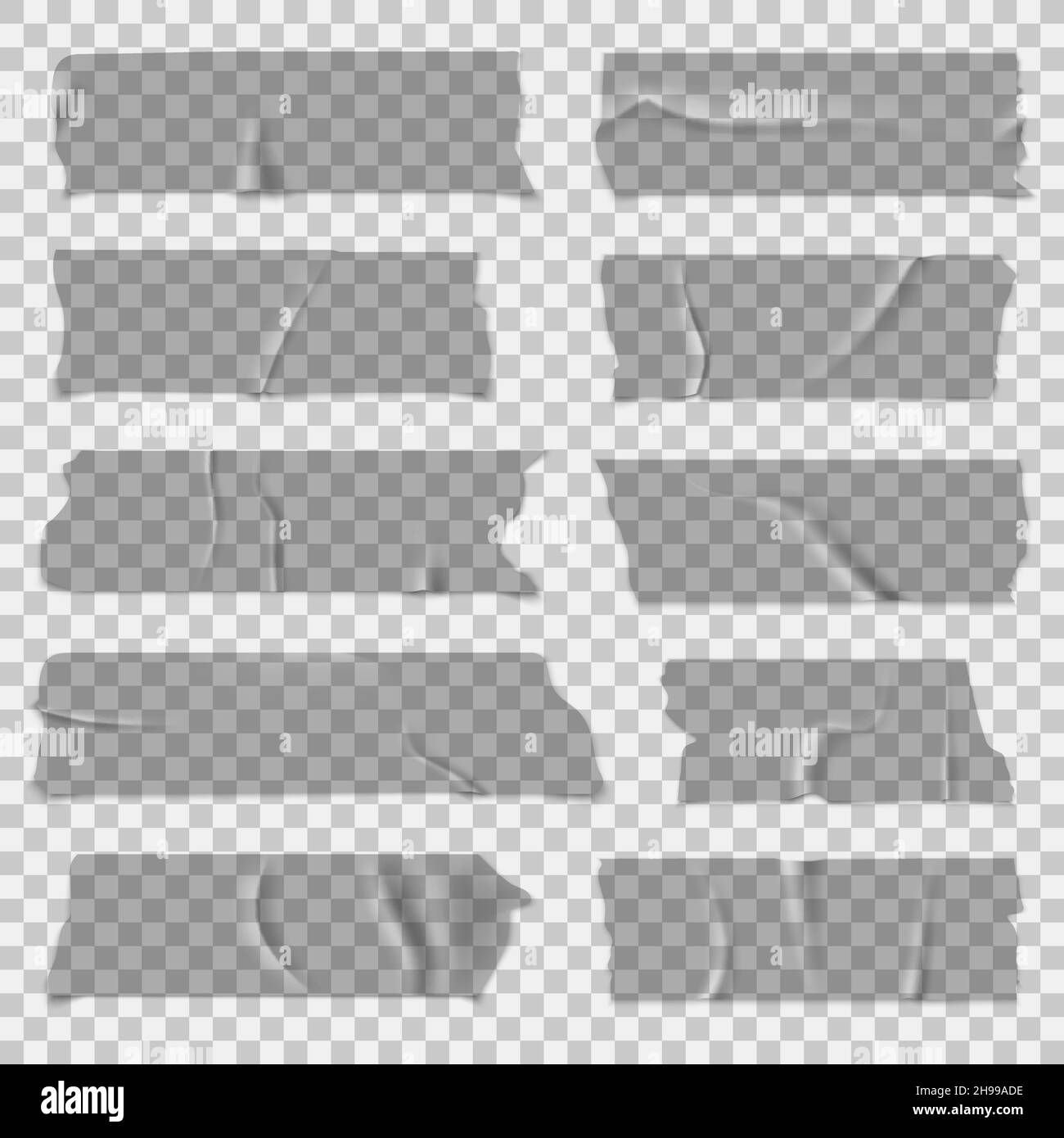 Scotch tape. Transparent adhesive tapes, sticky pieces. Isolated vector set Stock Vector