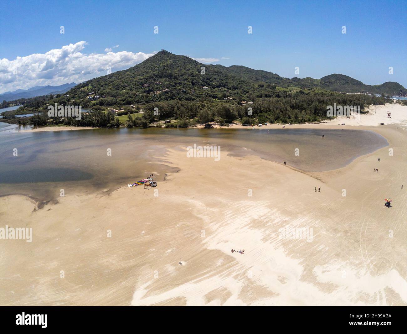 Lake with sand and vegetation, Praia do Rosa, Imbituba, Santa Catarina ...