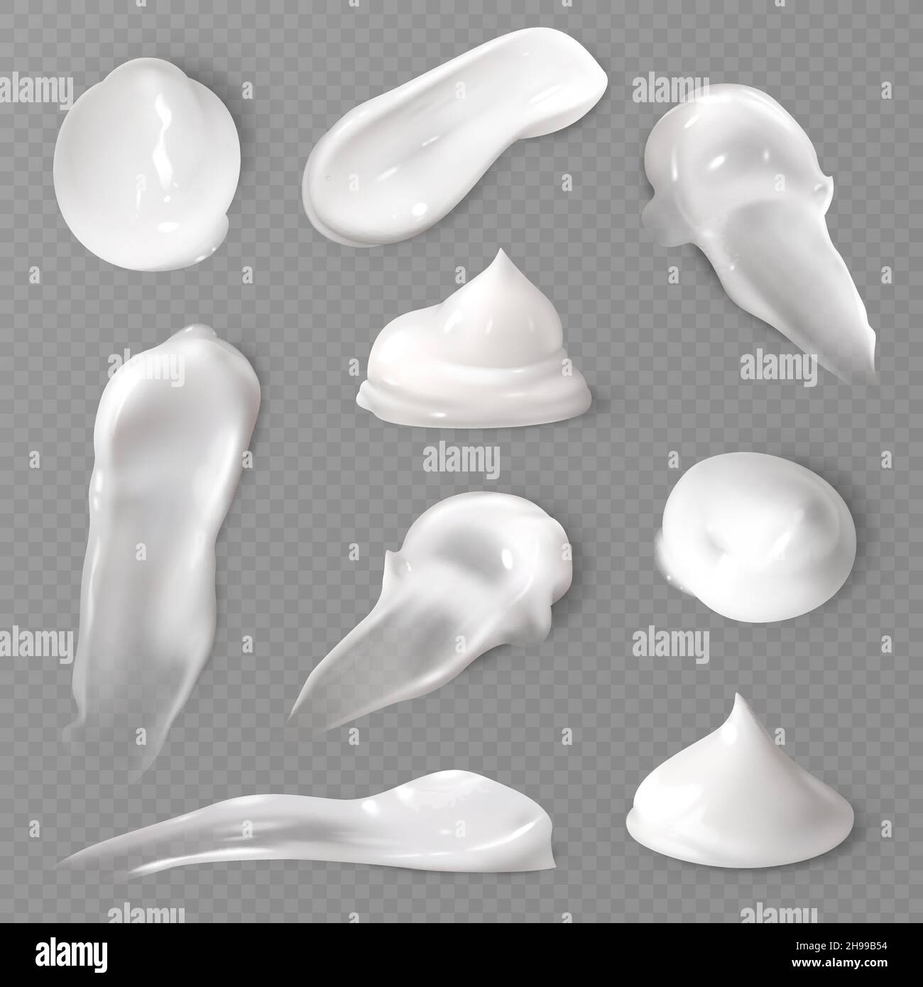 Realistic cosmetic cream smears. White creamy drop skincare cream product lotion thick fresh