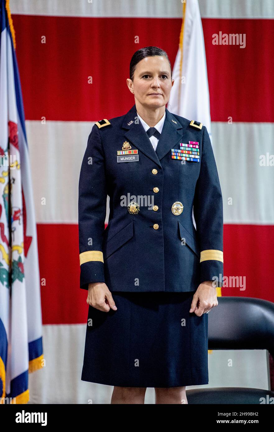 Charleston, United States. 02 December, 2021. West Virginia National Guard Col. Michaelle M. Munger during her promotion to the rank of Brigadier General during a ceremony at Joint Forces Headquarters, December 2, 2021 in Charleston, West Virginia. Munger became the first female general officer in the history of the West Virginia Army National Guard.  Credit: Edwin L. Wriston/DOD/Alamy Live News Stock Photo