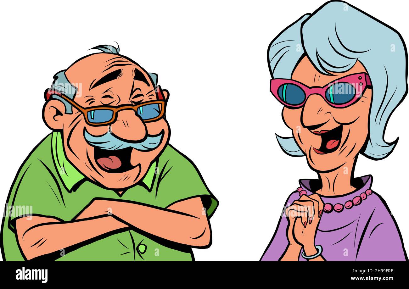 An old man and an old women couple laugh. love and friendship Stock Vector