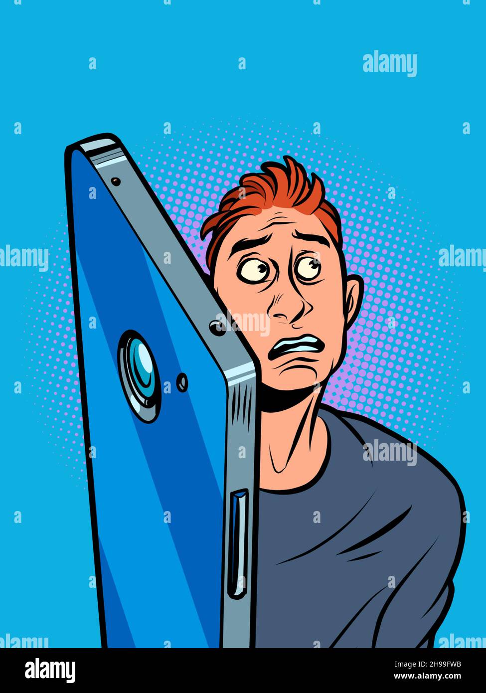 Anxious waiting for a message or call. A man near a smartphone Stock Vector