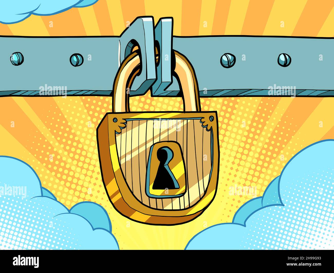 the lock and key to heaven of paradise, a religious concept of death and resurrection Stock Vector